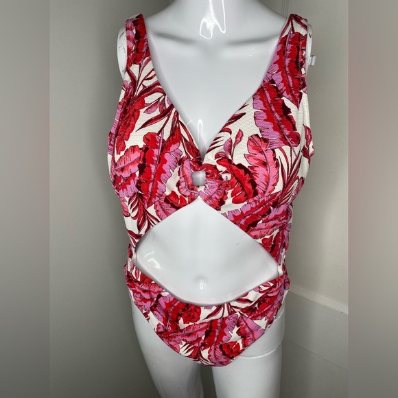 Jessica Simpson NWT XL Palm O Ring Floral Cutout Swimsuit Pictured AS IS - Picture 5 of 8